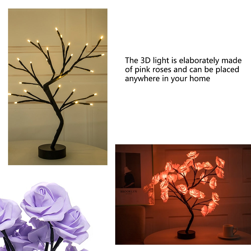 LED Rose Flower Tree Table Lamp Moderne Vases