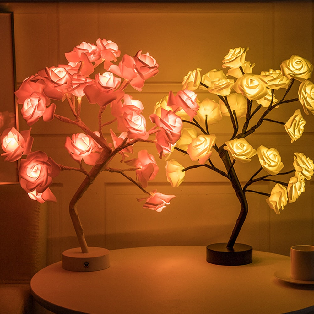 LED Rose Flower Tree Table Lamp Moderne Vases