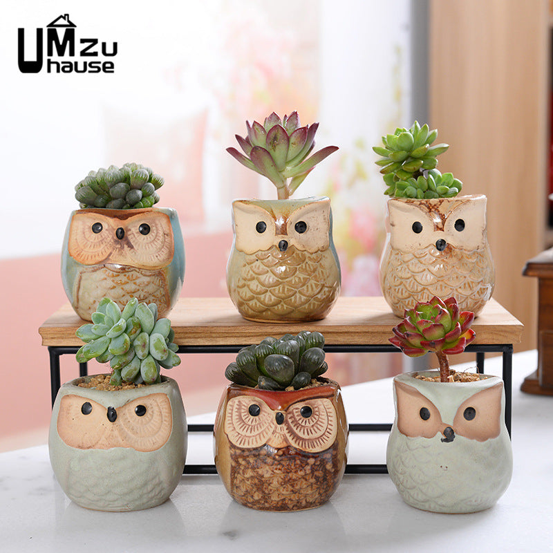Mini Owl Ceramic Plant Pots Moderne Vases