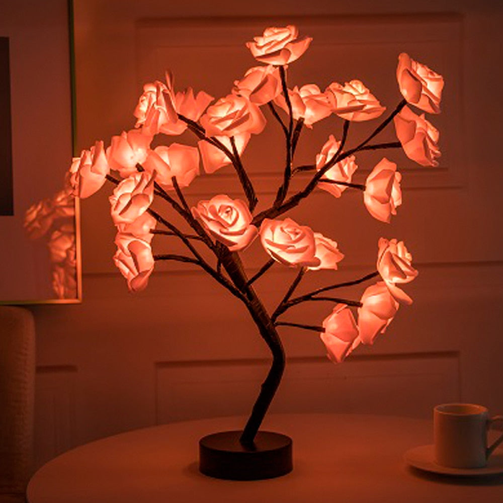 LED Rose Flower Tree Table Lamp Moderne Vases